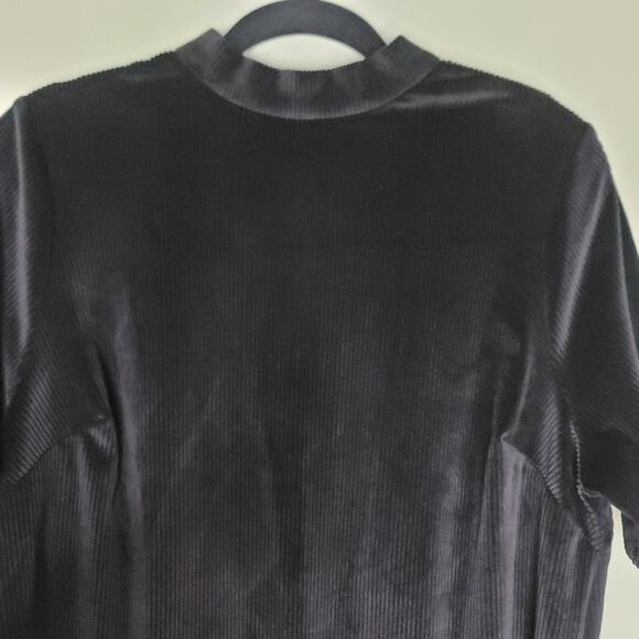 Modcloth Ribbed‎ Velour Dress Size 1X Black Short Sleeve High Neck Fitted Sheath - Picture 3 of 8
